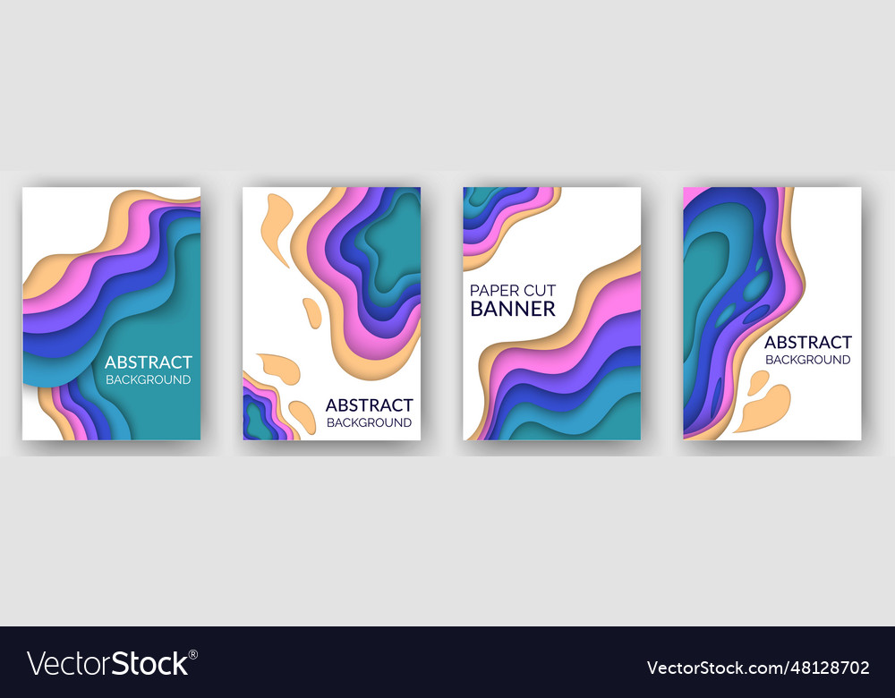 Abstract background set with color waves paper vector image Abstract background set with color waves paper