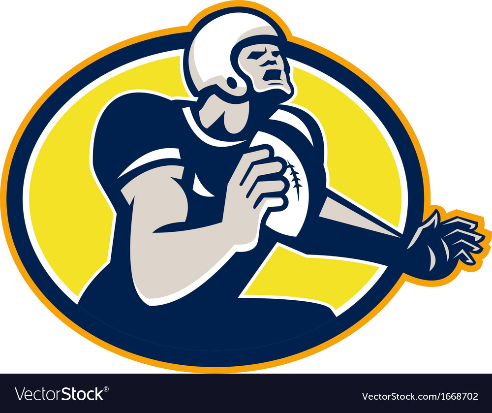 American Football Quarterback Retro Oval Vector Image