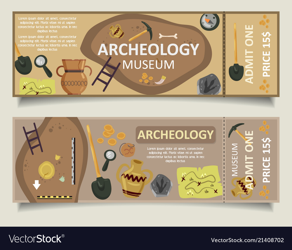 archaeological-museum-ticket-template-set-vector-image