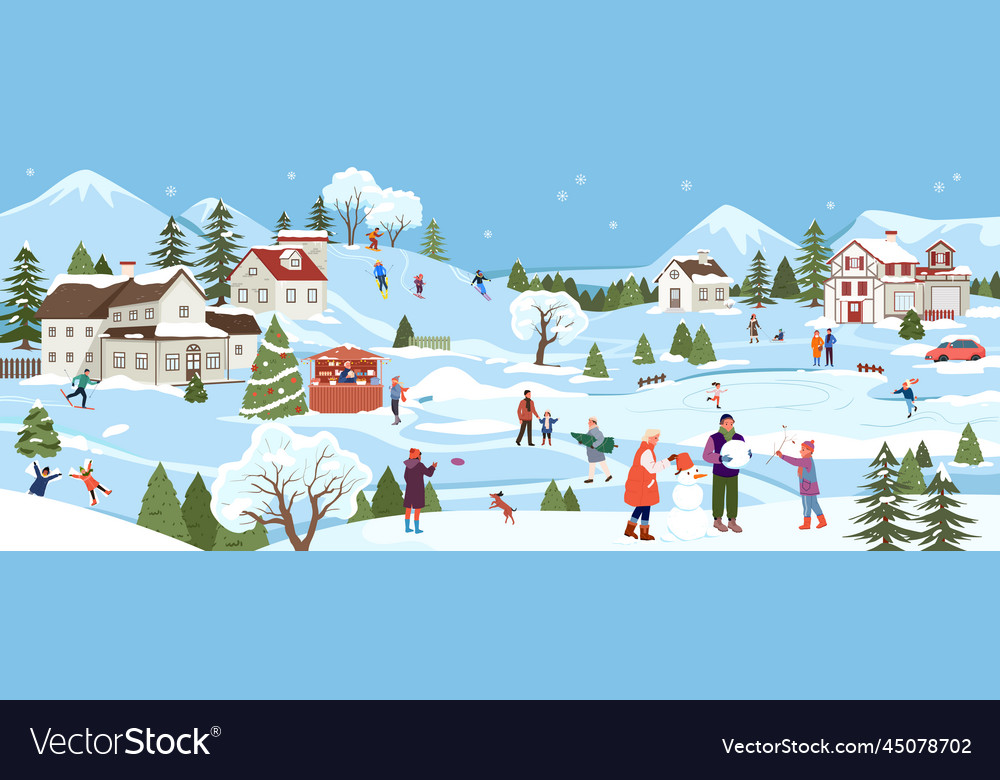 Cartoon mountain village and forest landscape Vector Image Cartoon mountain village and forest landscape