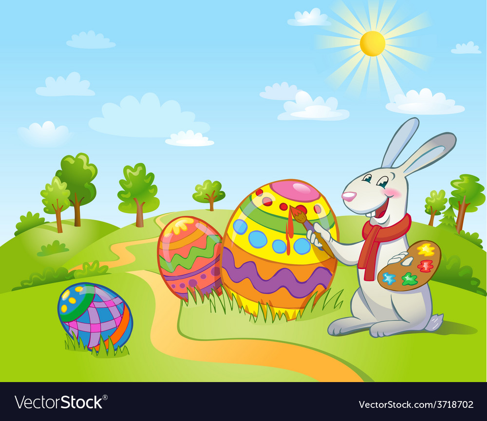 Cute easter bunny painting an egg Royalty Free Vector Image