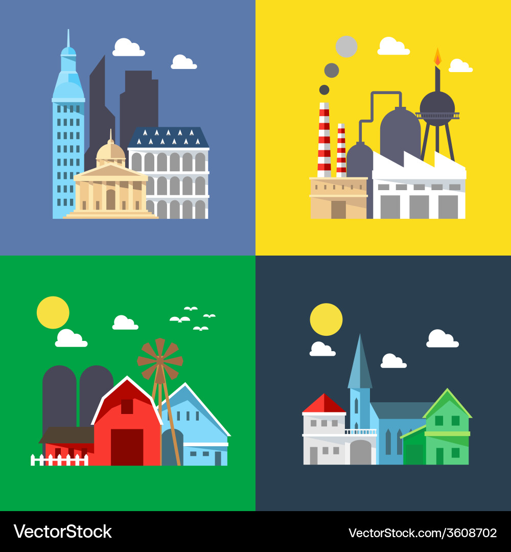 Flat design cityscape pack Royalty Free Vector Image