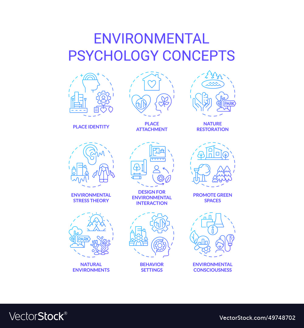 Gradient line icon set representing environmental vector image Gradient line icon set representing environmental