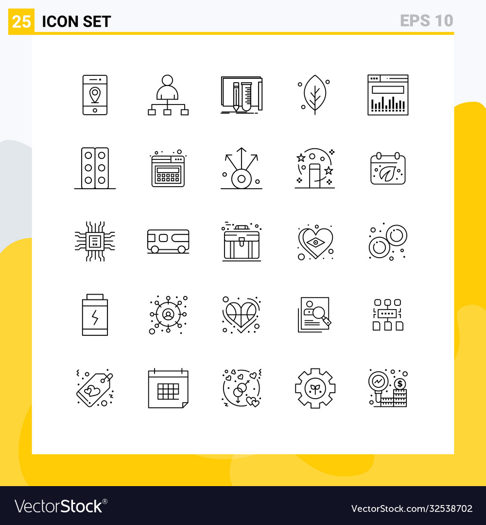 Pictograph set 25 simple lines analytics