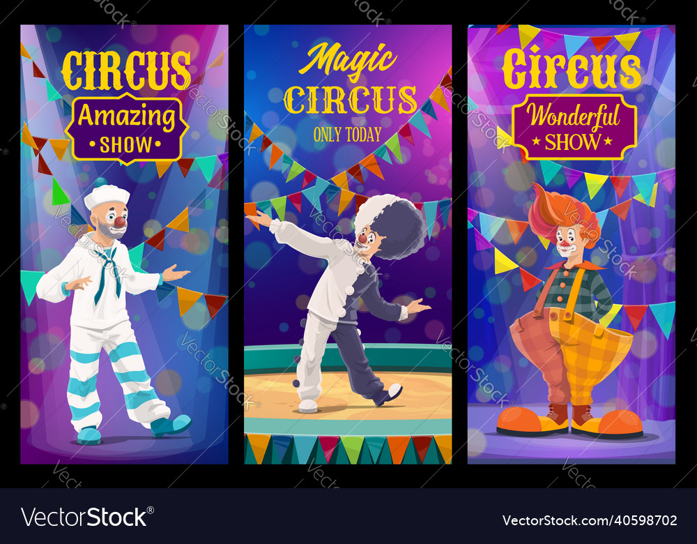 Shapito circus clowns cartoon characters banners Vector Image