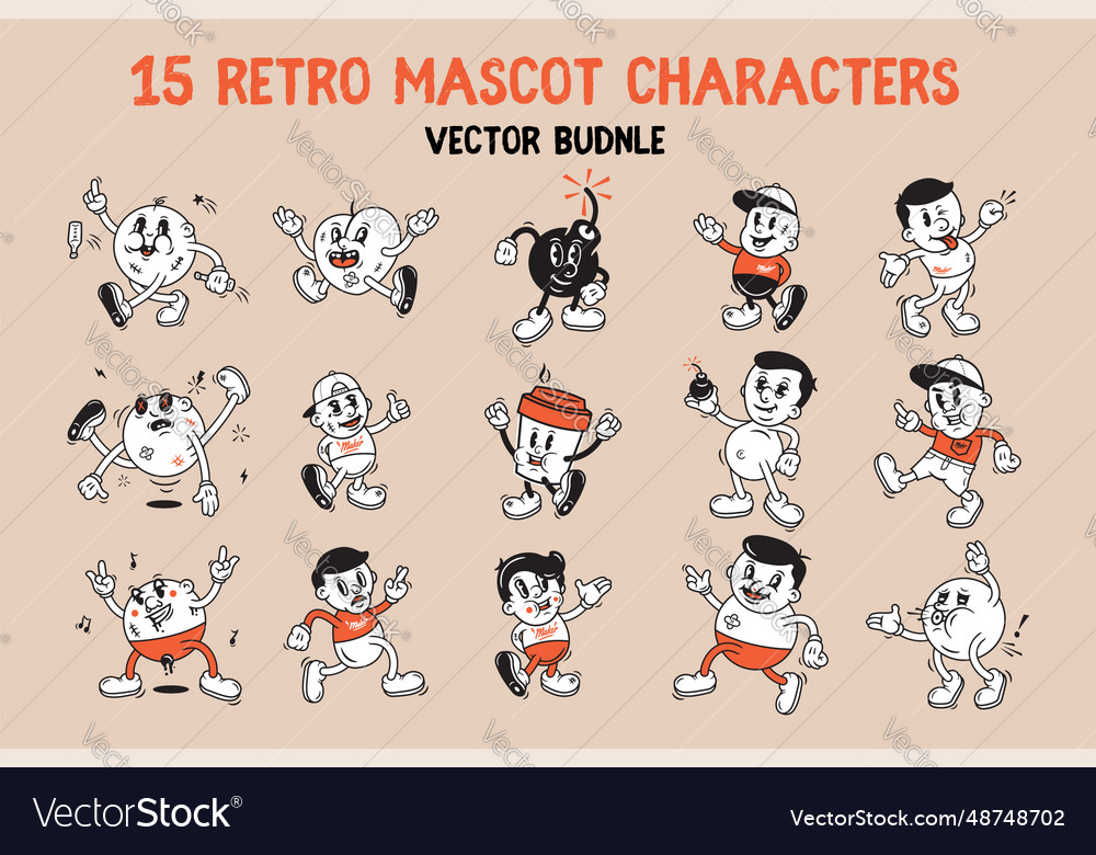 Vintage mascot funny cartoon characters rerto Vector Image