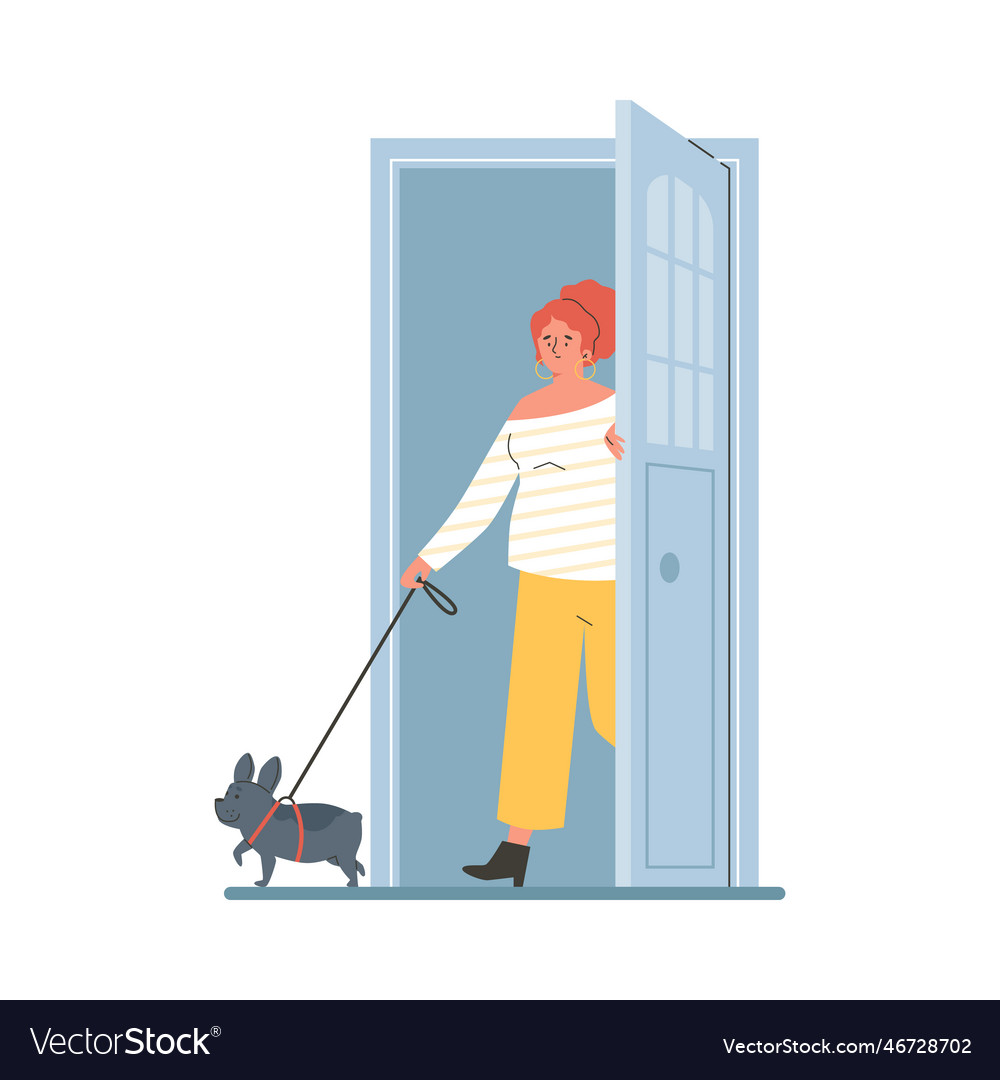 Young woman out door for walk with dog flat style Vector Image