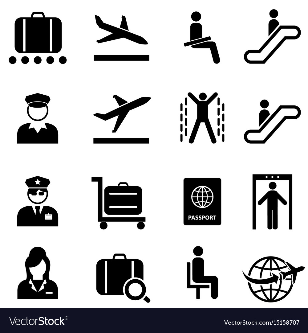 Airport and airplane travel web icon set