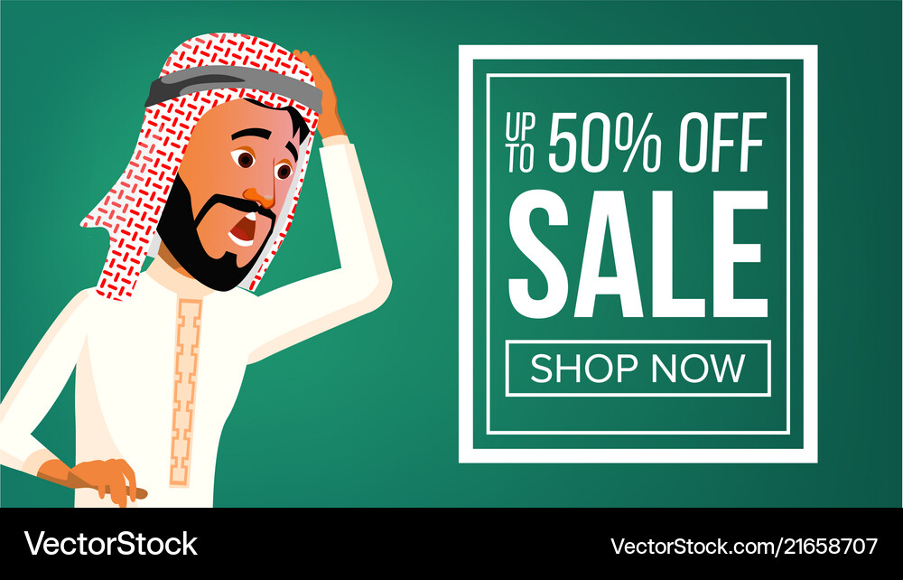 Arab Man Banner Traditional Robe Arab Royalty Free Vector
