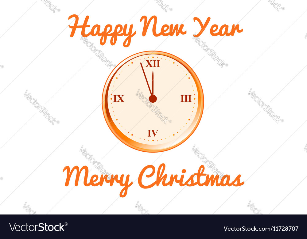 Christmas card with the clock in orange tones