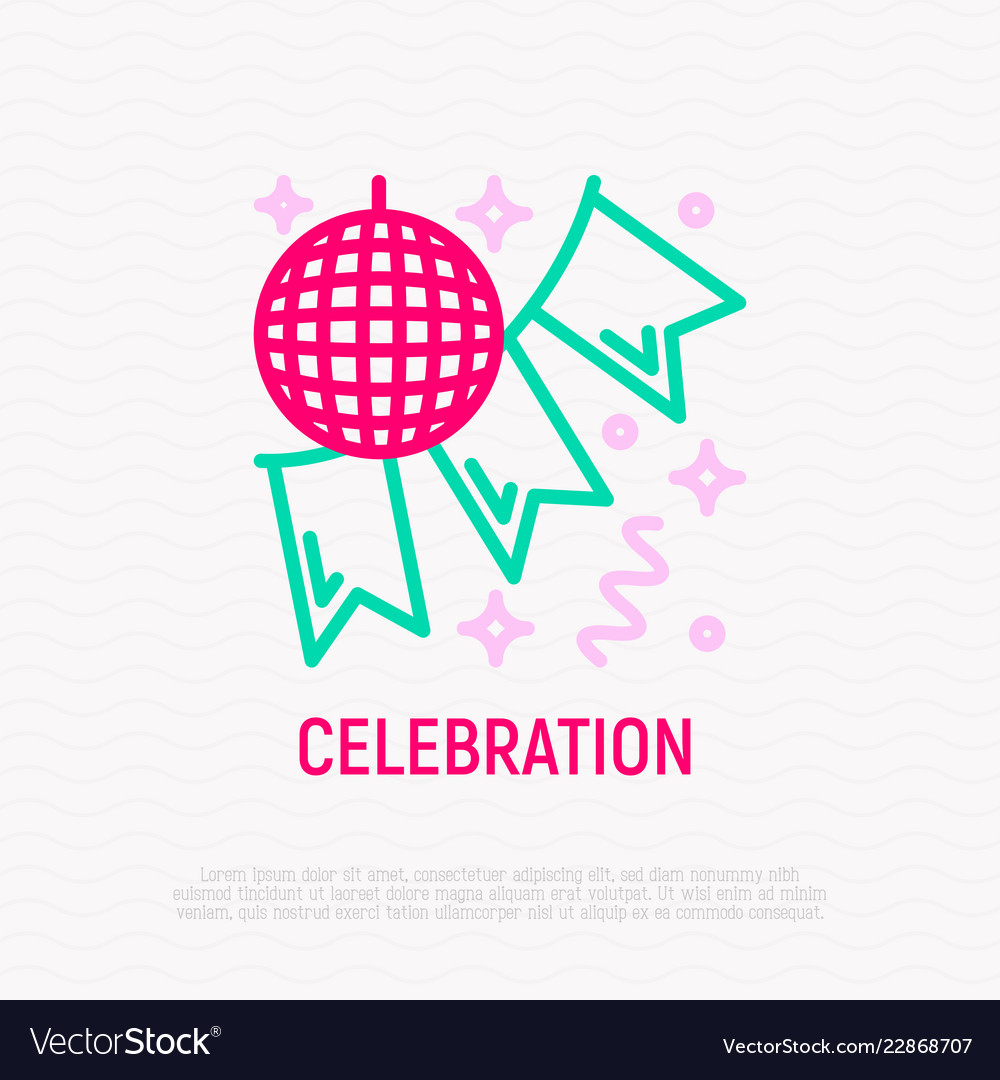 Disco ball and garland party decoration line icon