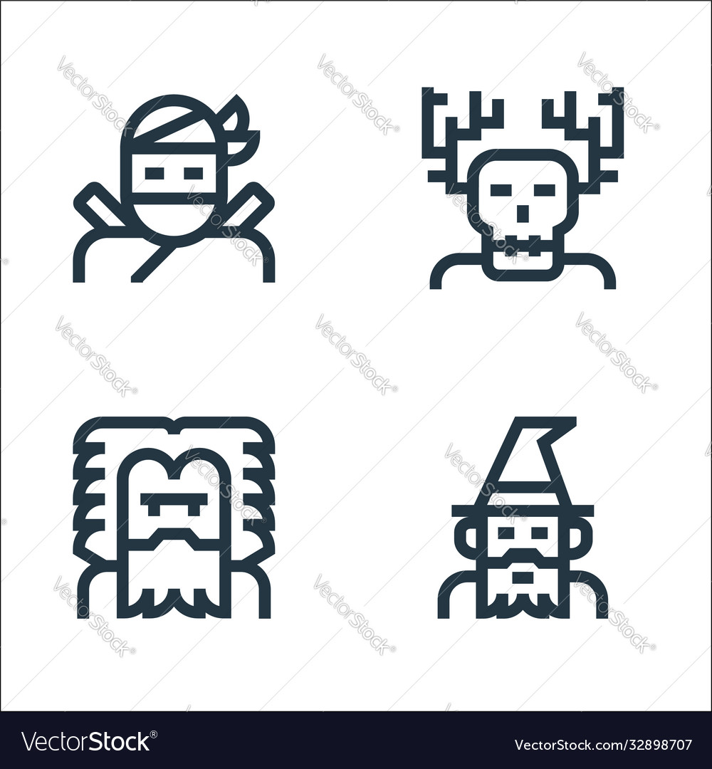 Fantastic characters line icons linear set
