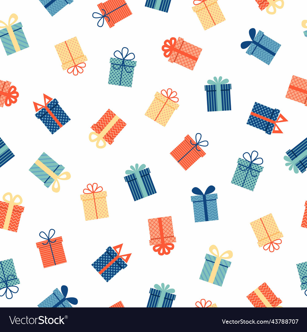 Gift boxes presents seamless pattern isolated