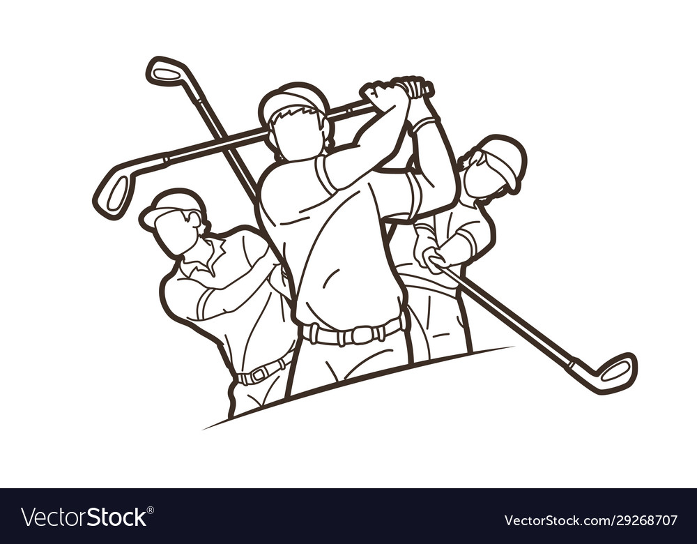 Group golf players action cartoon sport