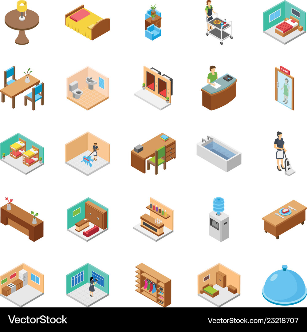 Hotel isometric pack Royalty Free Vector Image