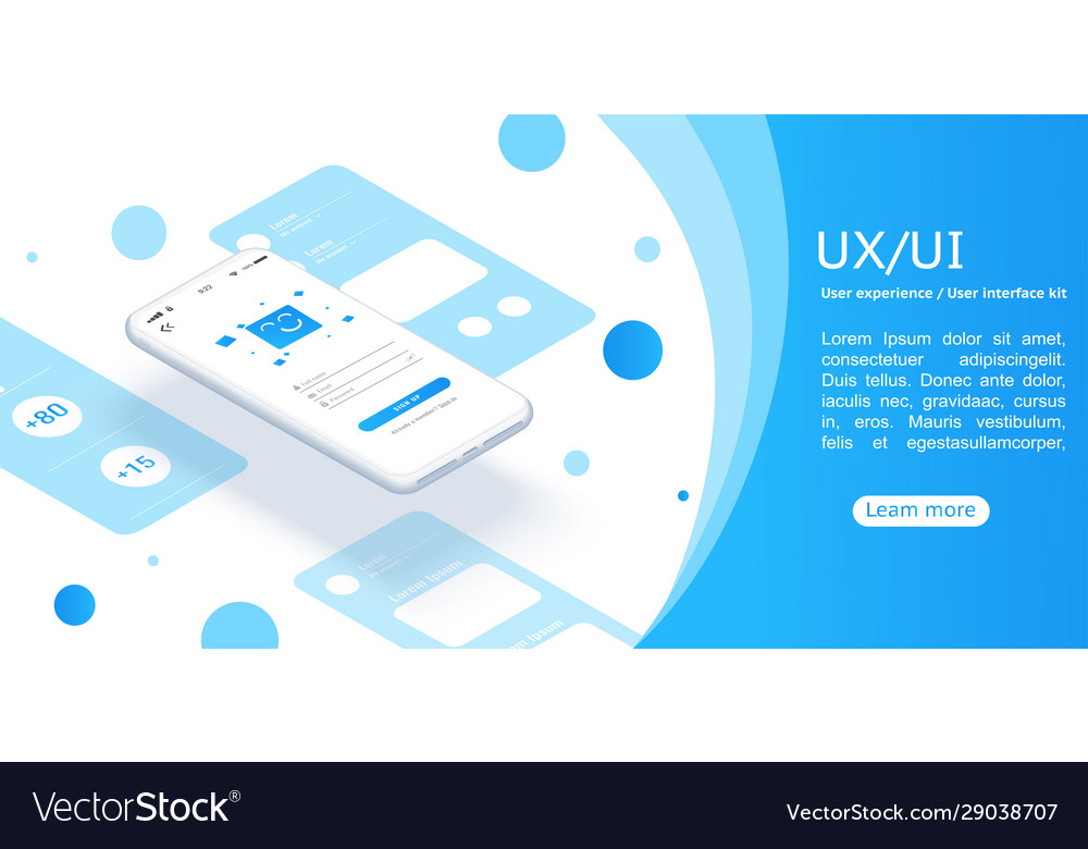 Isometric concept design for an application ui ux vector image Isometric concept design for an application ui ux