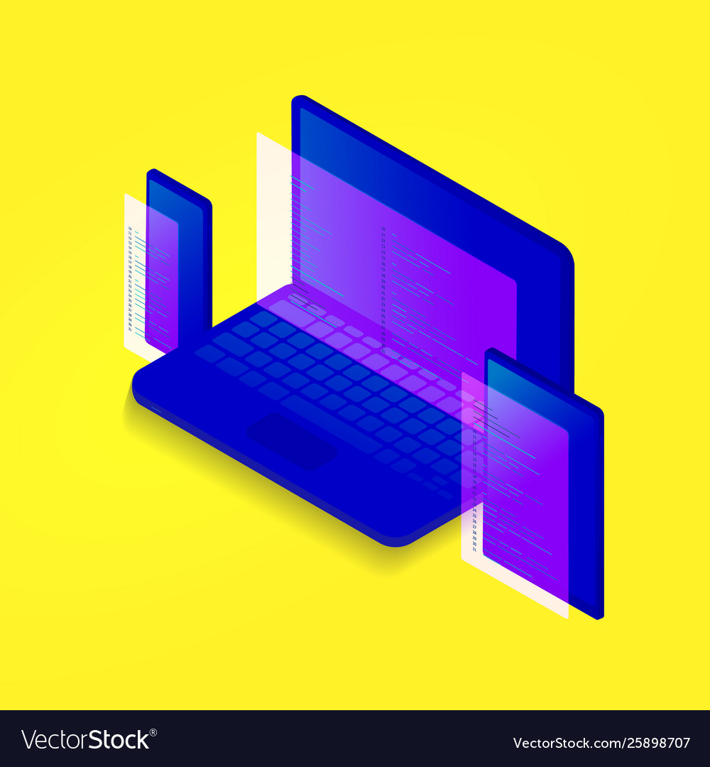Laptop phone and tablet isometric programmer icon