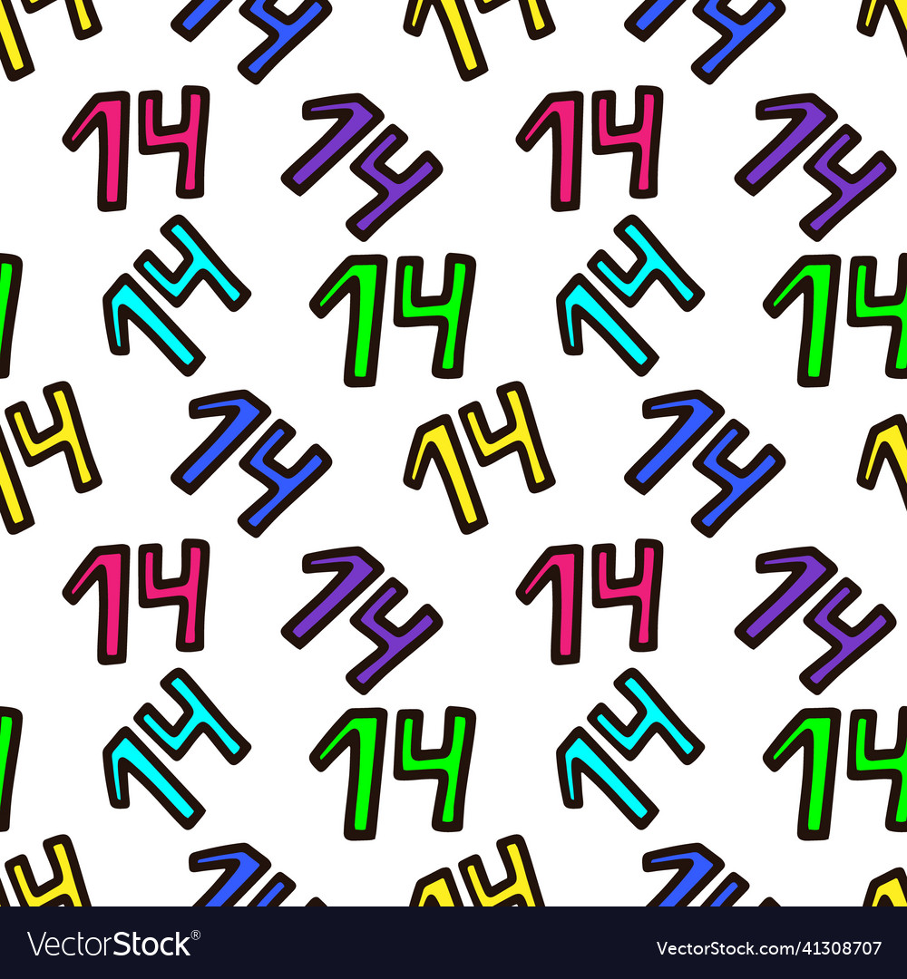 Seamless pattern with multicolored number 14 vector image Seamless pattern with multicolored number 14
