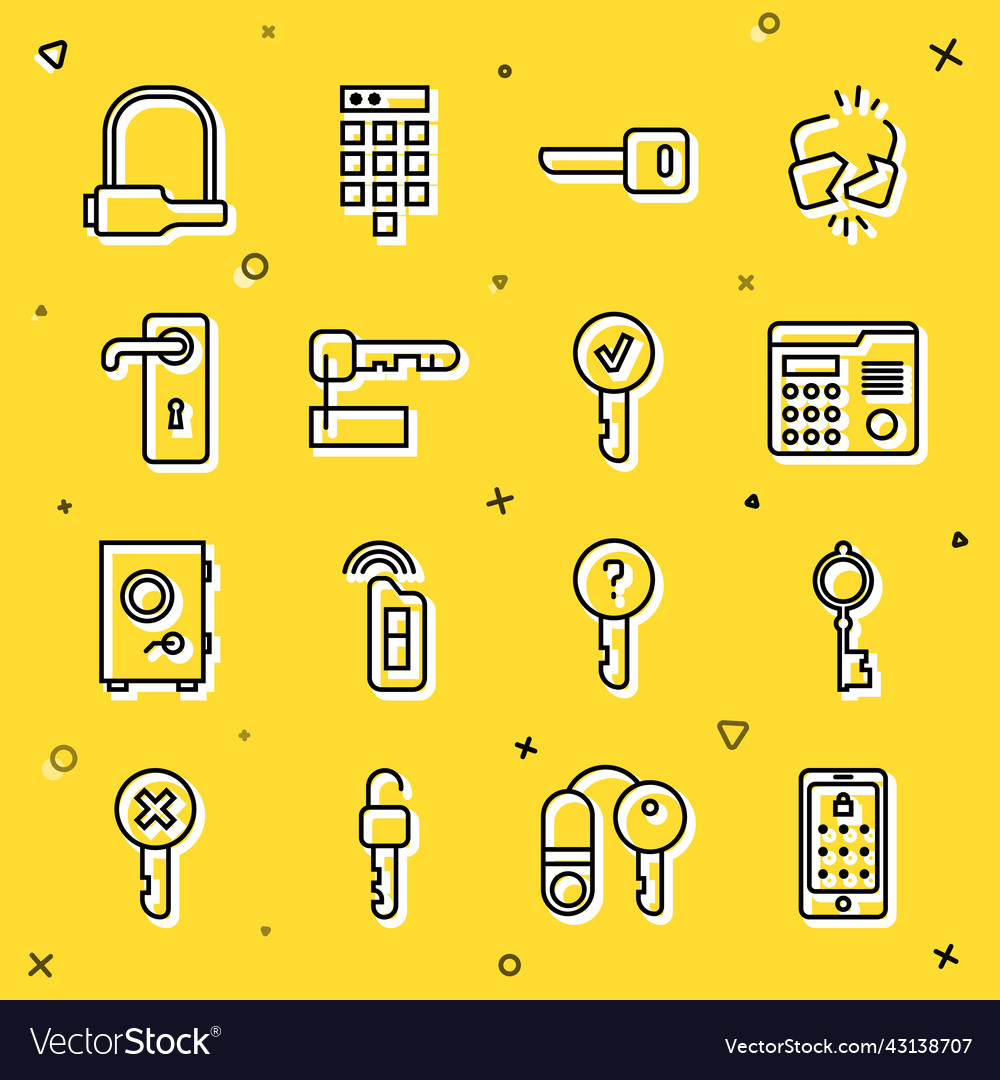 Set line mobile and graphic password old key vector image Set line mobile and graphic password old key