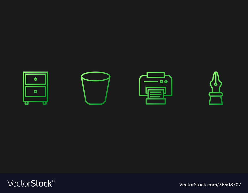 Set line printer drawer with documents trash can vector image Set line printer drawer with documents trash can