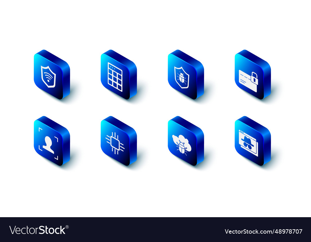 Set password protection system bug credit card vector image Set password protection system bug credit card