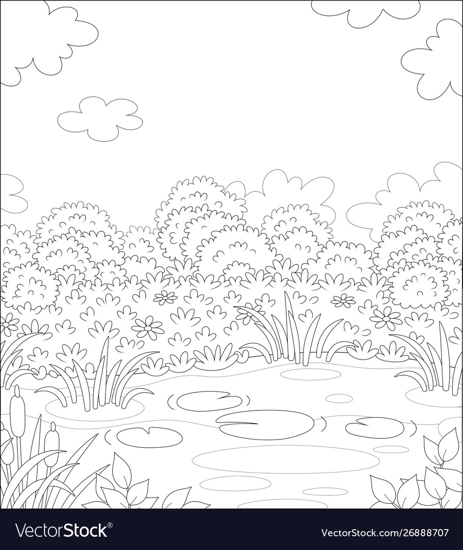 Small pond on a meadow Royalty Free Vector Image