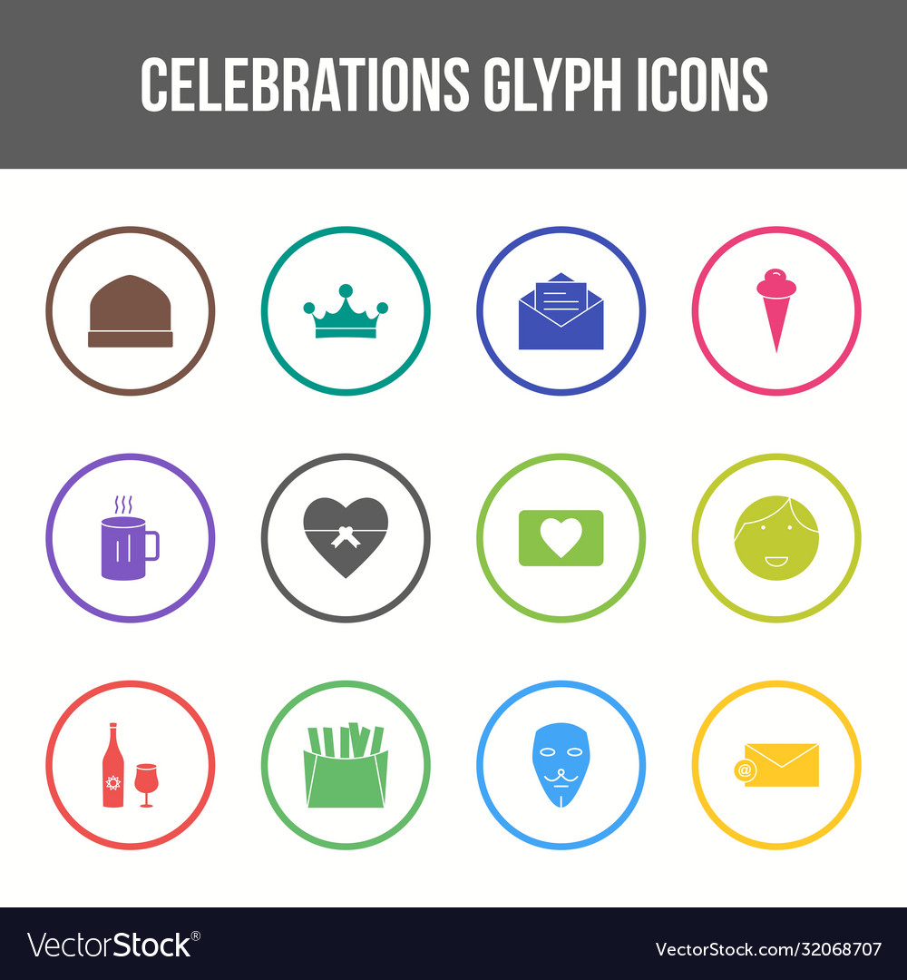 Unique celebration glyph icon set