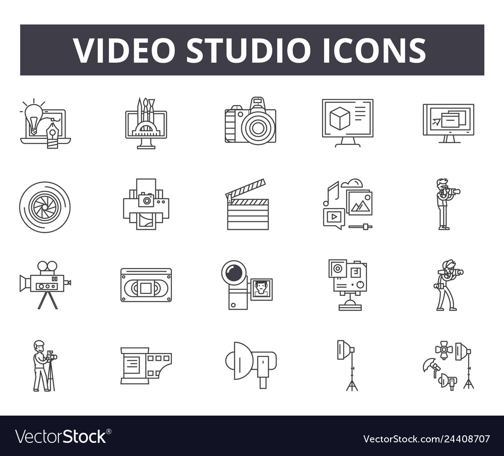 Video studio line icons for web and mobile design vector image Video studio line icons for web and mobile design