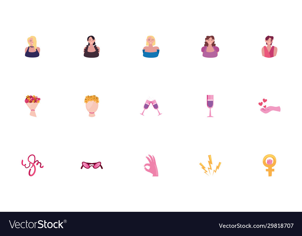 Womens day fill style icon set design