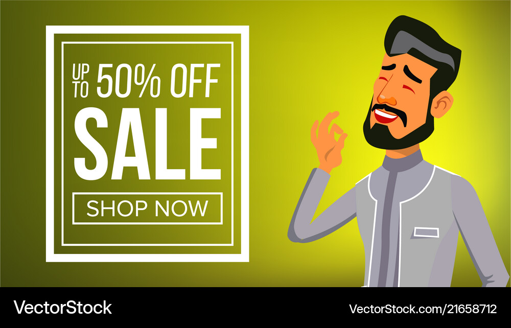 Arab Man Banner Traditional National Royalty Free Vector
