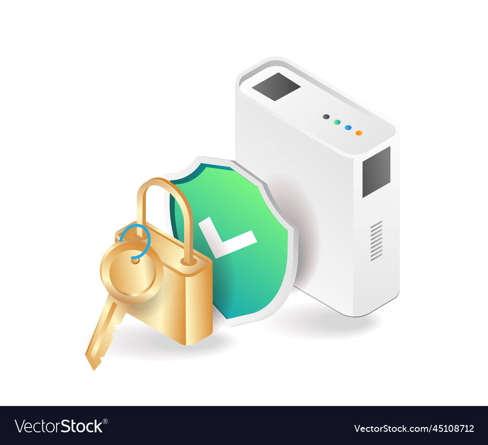 Flat isometric 3d padlock data security symbol vector image Flat isometric 3d padlock data security symbol
