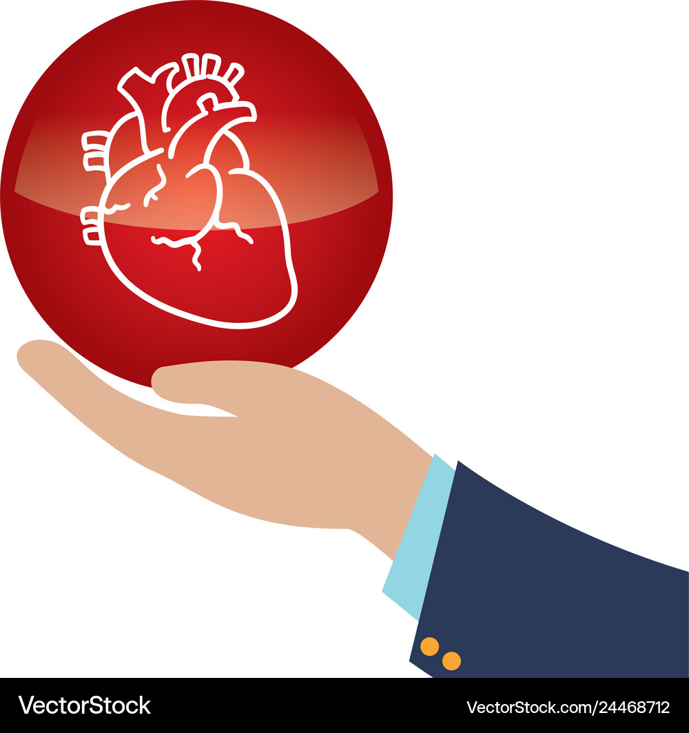 Hand lifting heart organ human icon Royalty Free Vector
