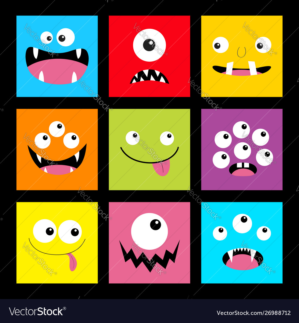 Monster head set square head boo spooky screaming Vector Image