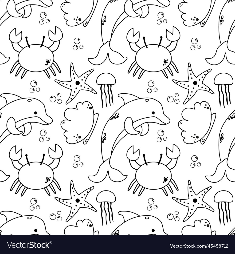 Seamless pattern with sketch of dolphins vector image Seamless pattern with sketch of dolphins