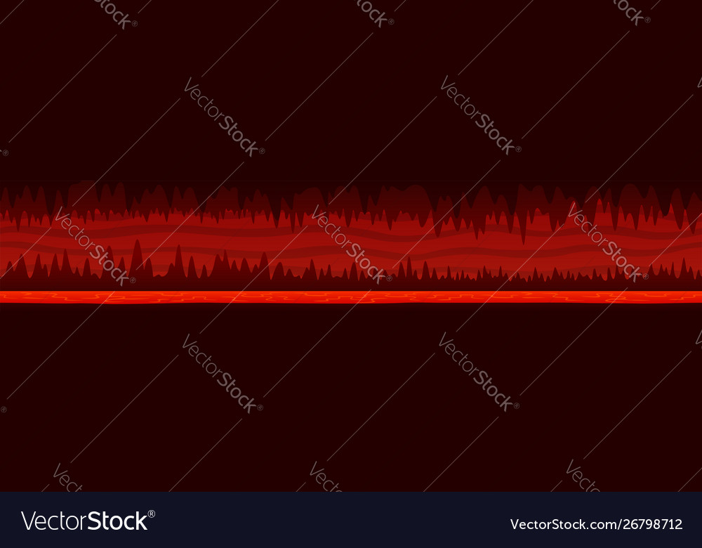 Unending red landscape with dark hell cave