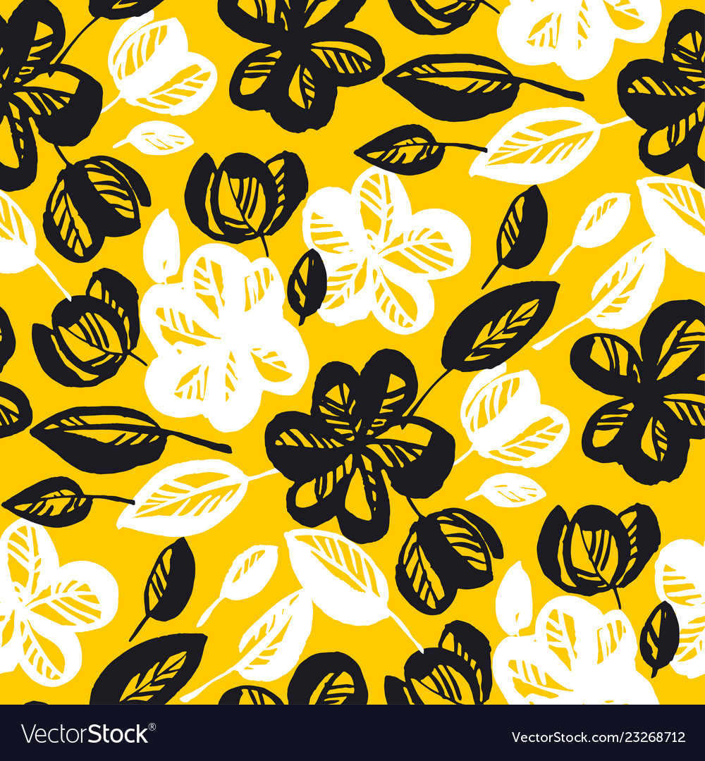 Yellow and black flowers repeatable motif Vector Image