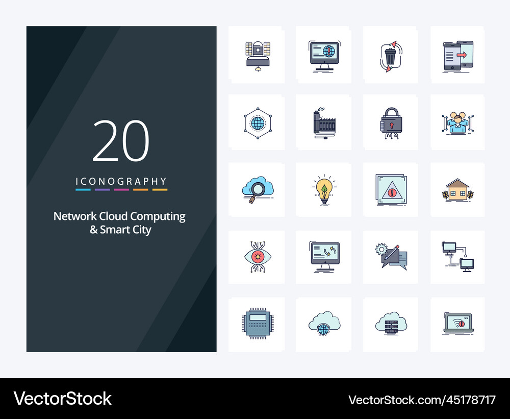 20 network cloud computing and smart city line Vector Image