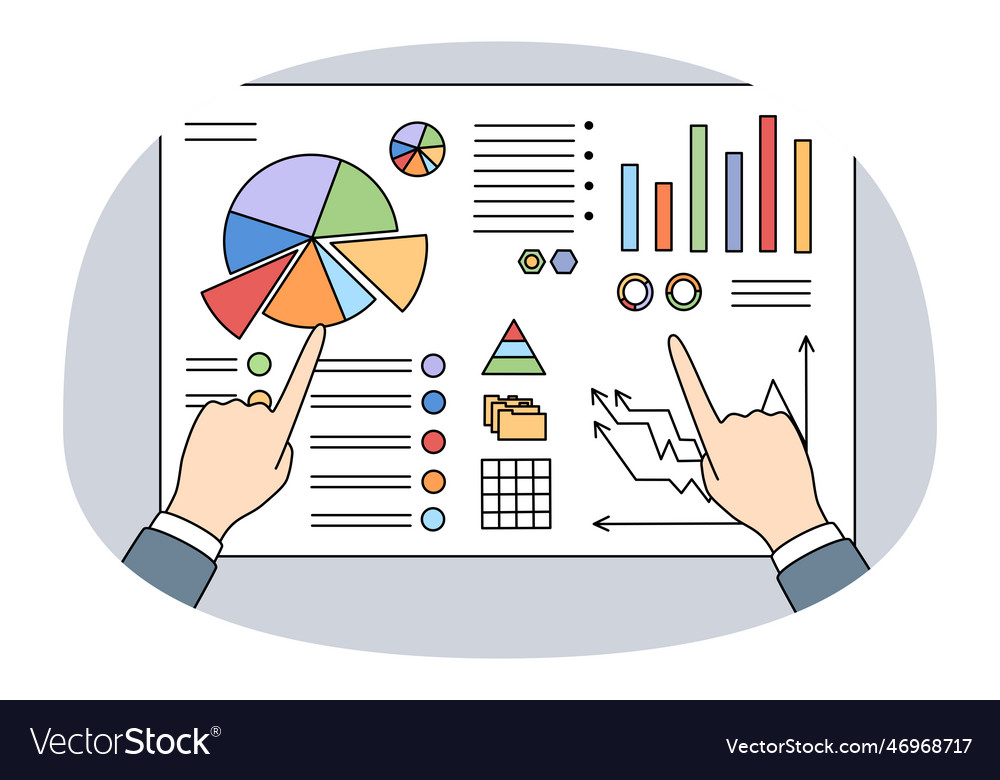 Analyst work with charts and graphs on board vector image Analyst work with charts and graphs on board