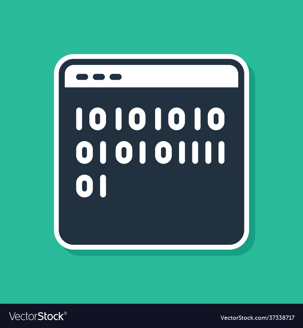Blue binary code icon isolated on green background
