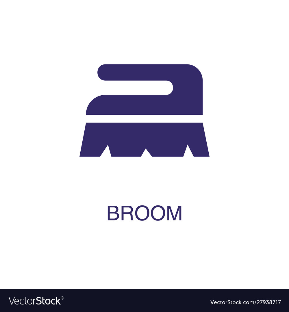 Broom element in flat simple style on white