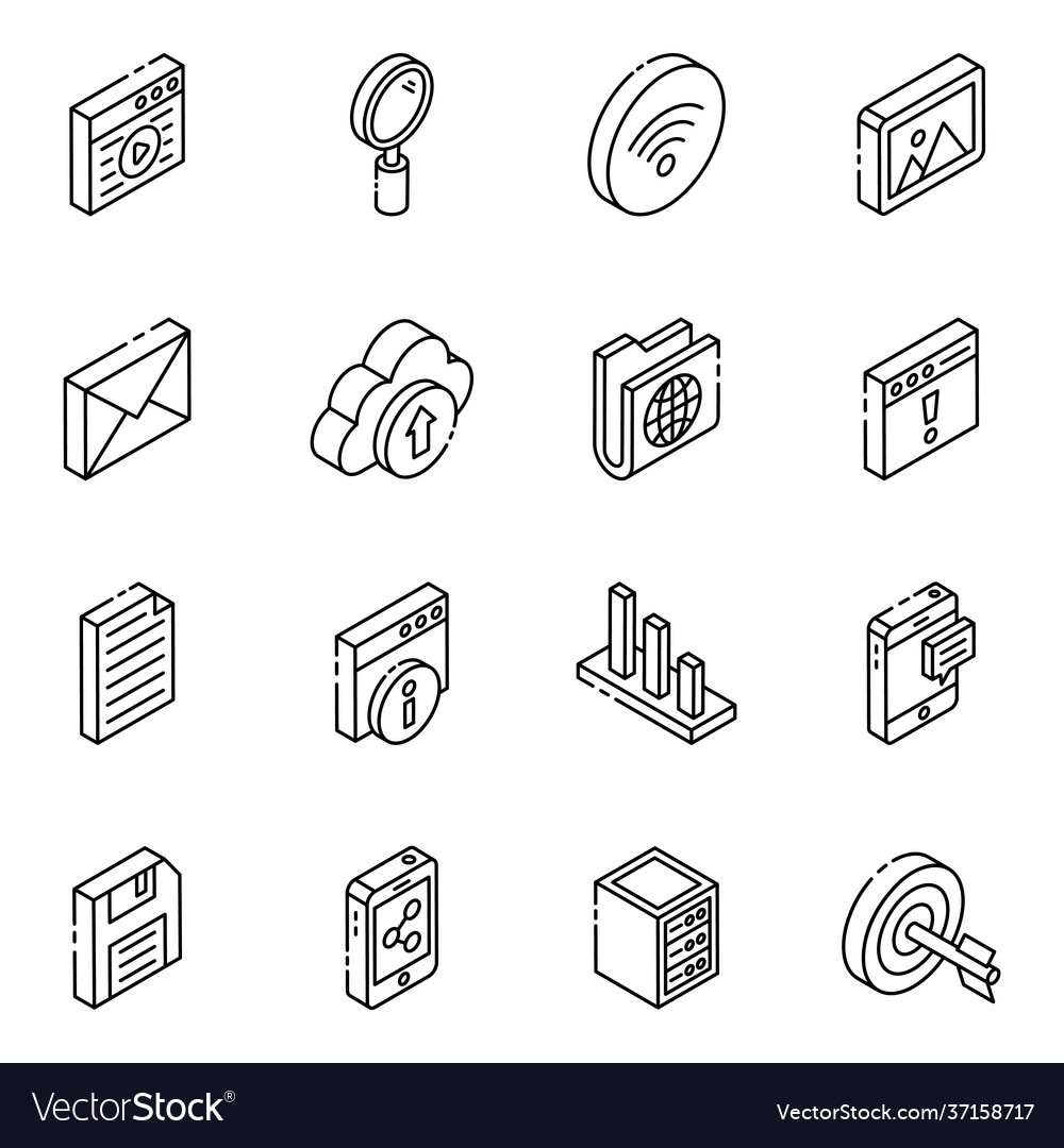 Data storage linear isometric icons