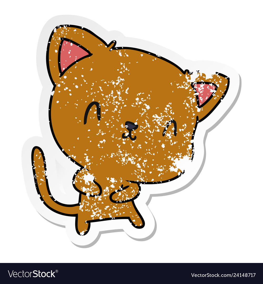 Distressed Sticker Cartoon Of Cute Kawaii Cat Vector Image