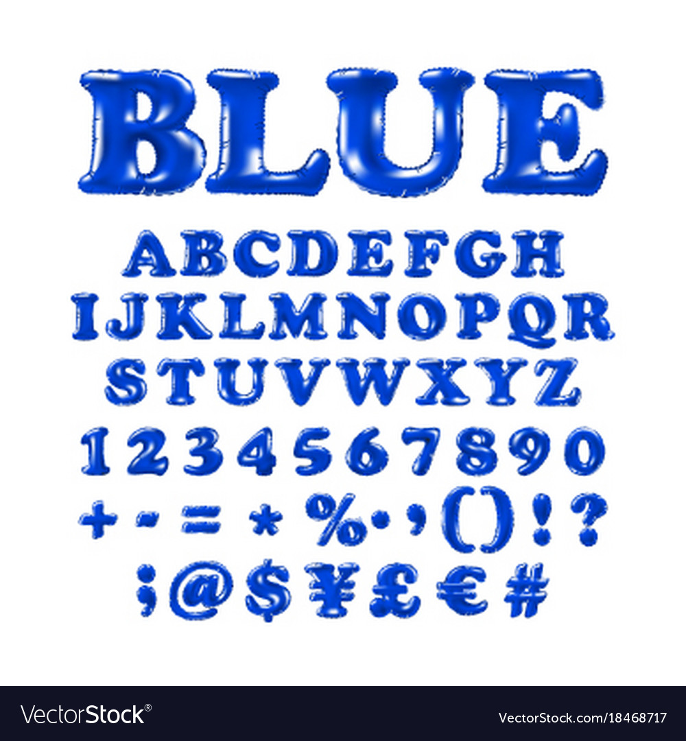 English alphabet and numerals from blue balloons