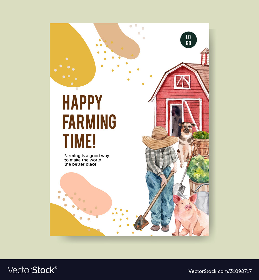 Farmer Poster Design With Warehouse Dog Royalty Free Vector