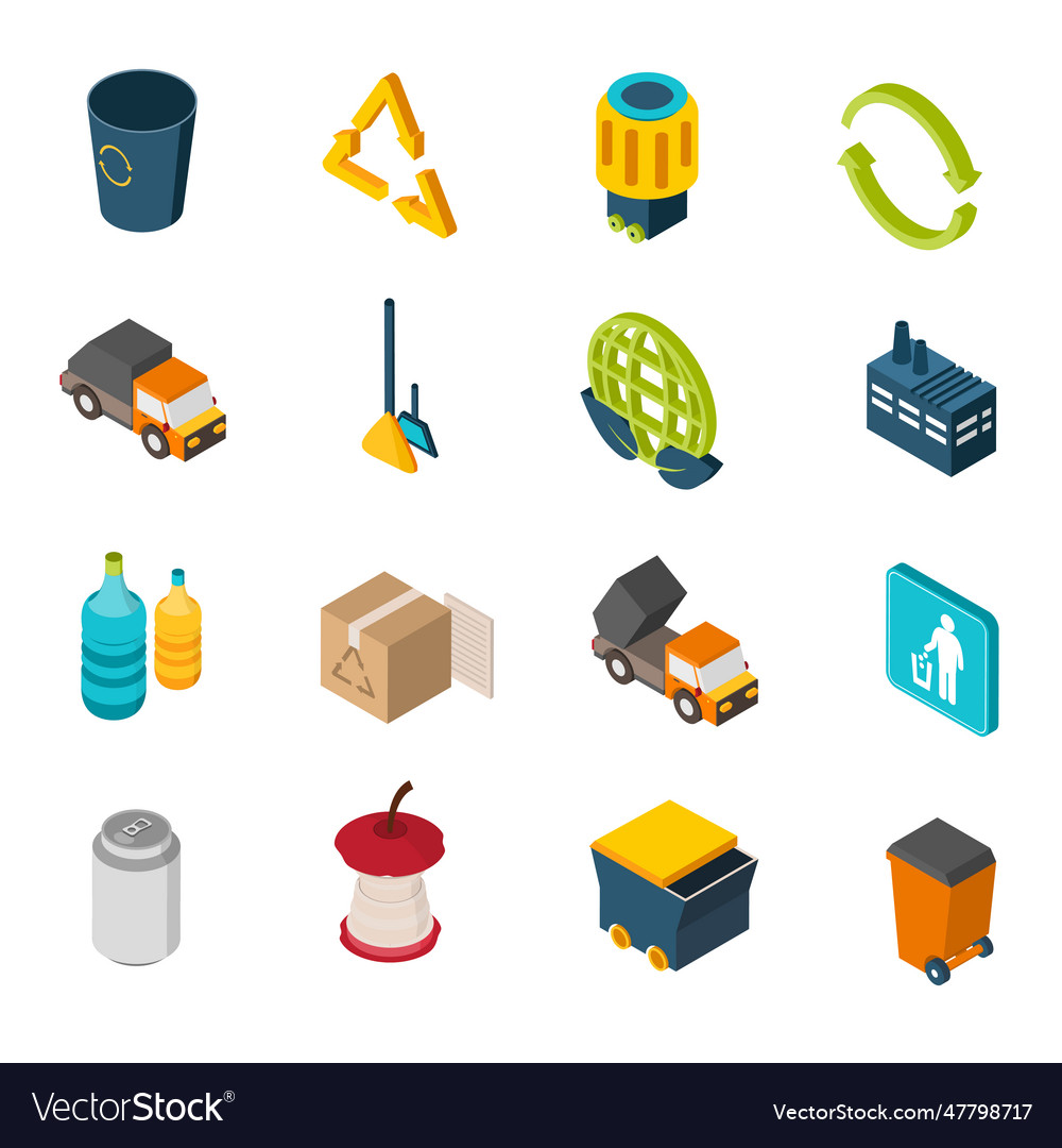 Garbage isometric icons Vector Image Garbage isometric icons