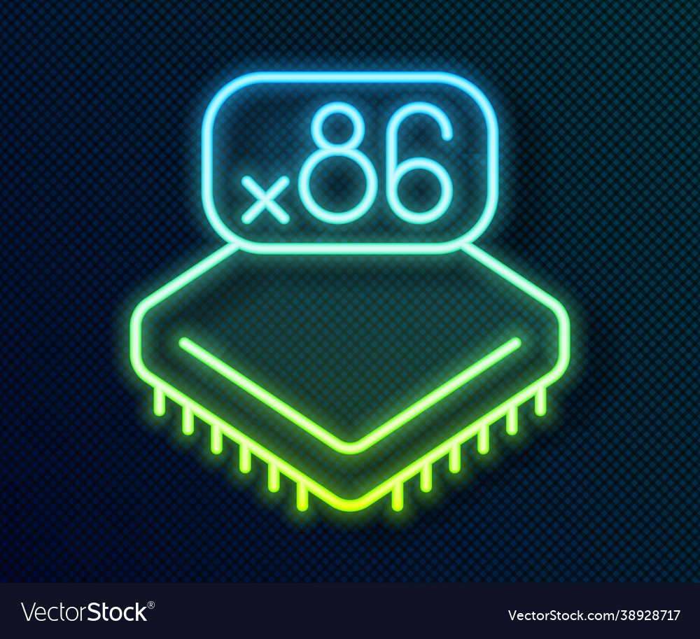 Glowing neon line computer processor vector image Glowing neon line computer processor