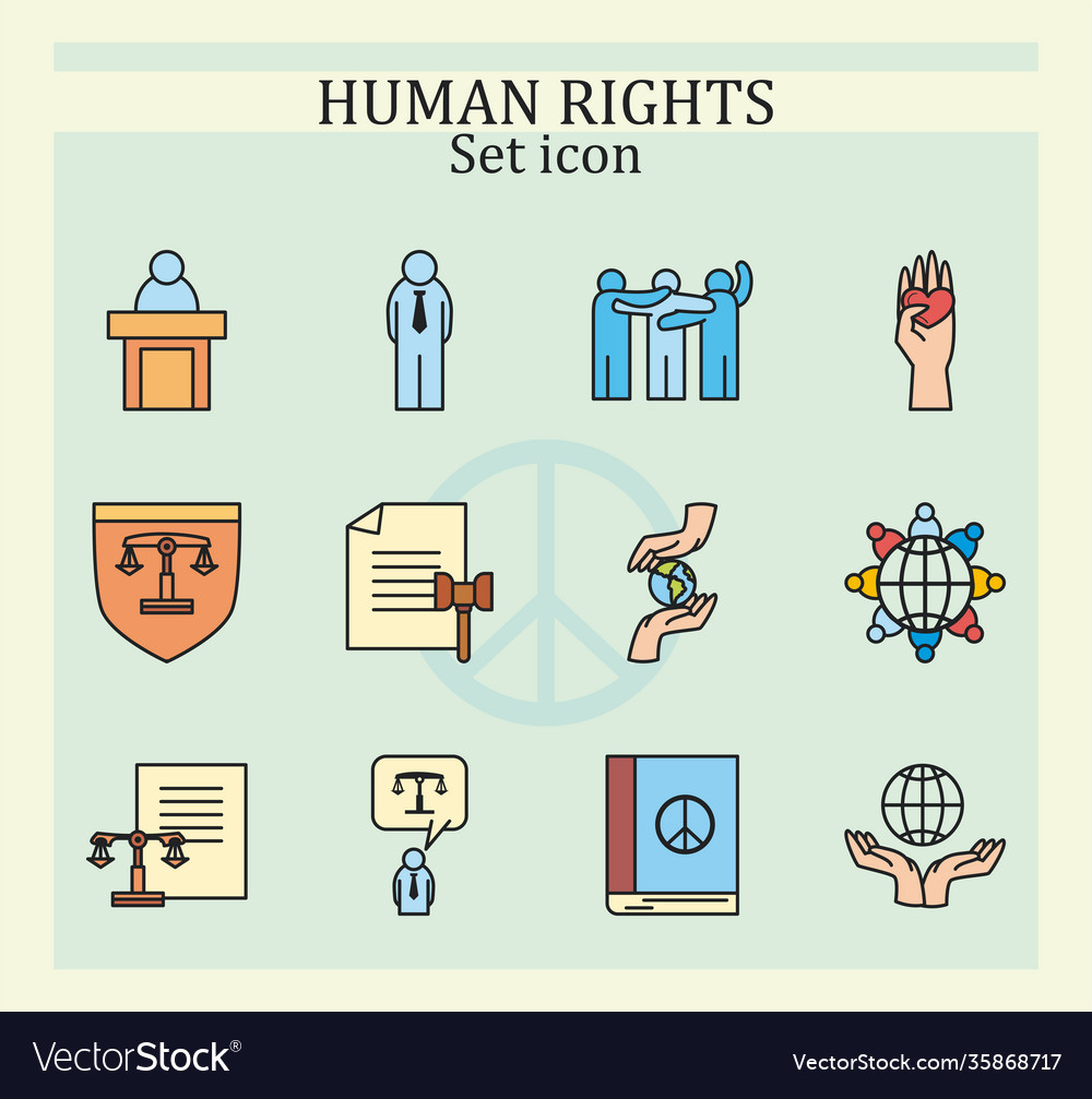 Human rights line and fill style set icons