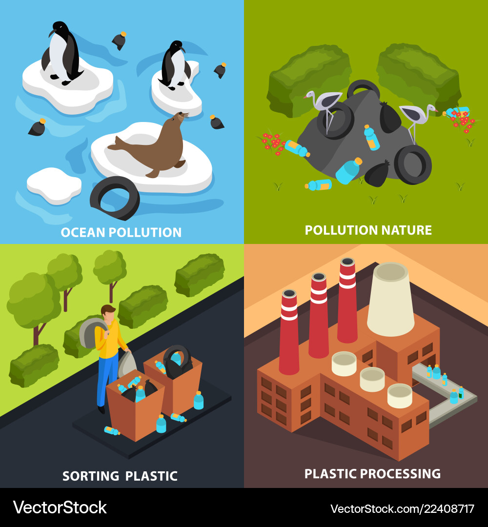 Isometric pollution design concept Royalty Free Vector Image