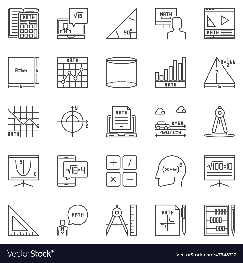 Mathe Dünne Linie Icons gesetzt - grundlegende Mathematik vector image Mathe Dünne Linie Icons gesetzt - grundlegende Mathematik
