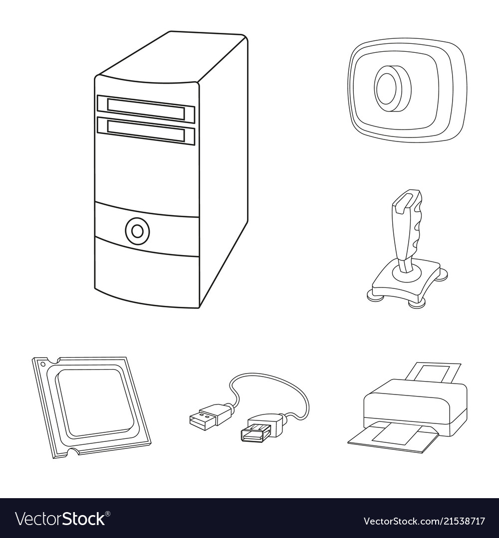 Personal computer outline icons in set collection